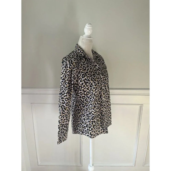 J. Crew Cotton Poplin Leopard Print Button Down Shirt Top S - Picture 2 of 5